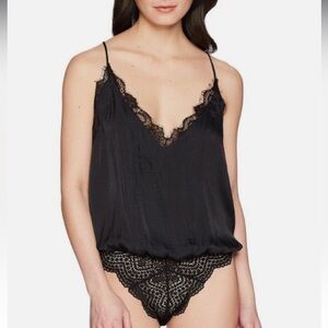 NWT Intimately Free People Lace & Satin Thong Bodysuit in Black Size Small